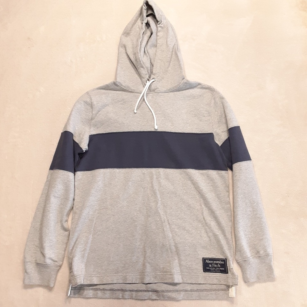 Abercrombie & Fitch Mens Rugby Cloth Pullover Hoodie Medium Gray Blue Colorblock